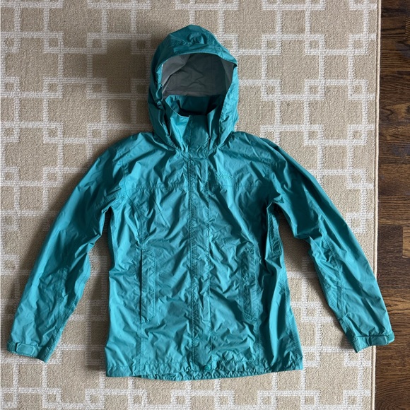 Marmot Hooded Rain Jacket Teal Lightweight Waterproof Shell Raincoat Medium - Picture 11 of 11